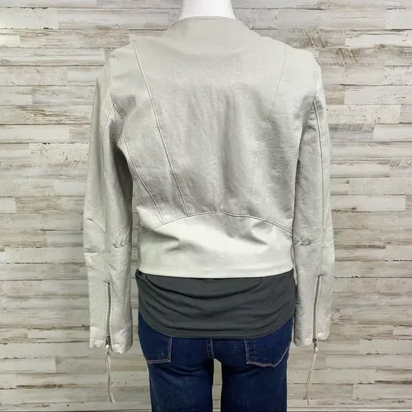 BlankNYC Moto Faux Leather Jacket Womens Size M Gray Lacing Fringe Zip Front - Picture 9 of 16